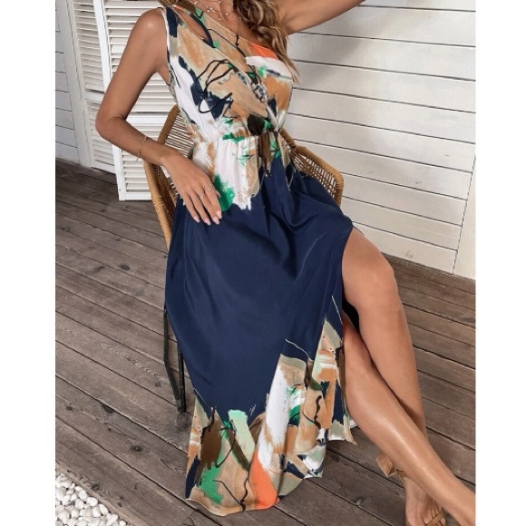 Boho floral tropical print one shoulder dress - Picture 5 of 6